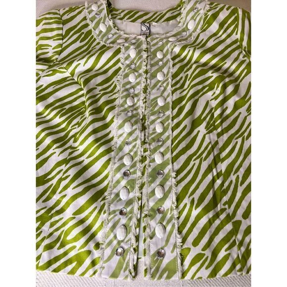 Silk Land Jacket Long Sleeve Boho Lime/White Print Mesh & Jewel Embellished 2XL - Picture 9 of 11